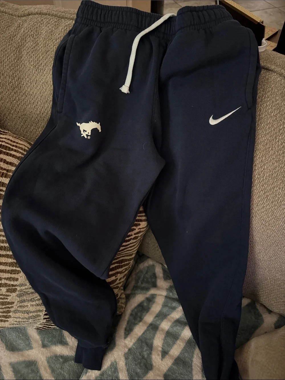 Nike Boys Navy Sweat Joggers with White Swoosh